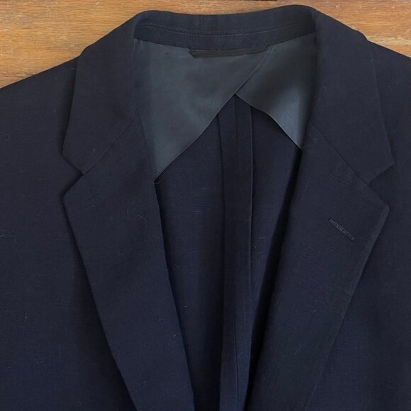 Vintage Mens Suit Set Size 40R Blazer 32x31 Pants 60s Navy Blue Suit Coat Pants - Picture 3 of 9